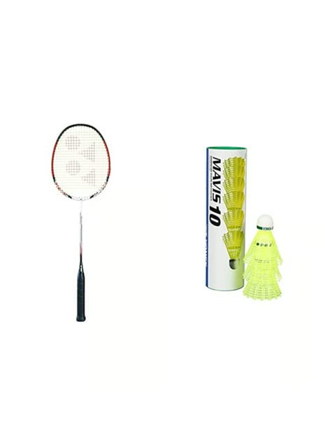 YONEX Nanoray 7000 Graphite Badminton Racquet White/Red/Black & Yonex Mavis 200i Nylon Shuttle Cock, Pack of 6 (Yellow)