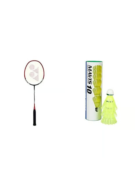 YONEX Nanoray 6000I G4-U Aluminum Badminton Racquet with Full Cover (Red) & Yonex Mavis 10 Nylon Shuttlecock, Yellow, Pack of 6 | Made in Japan (Green Cap) Red Green Ca