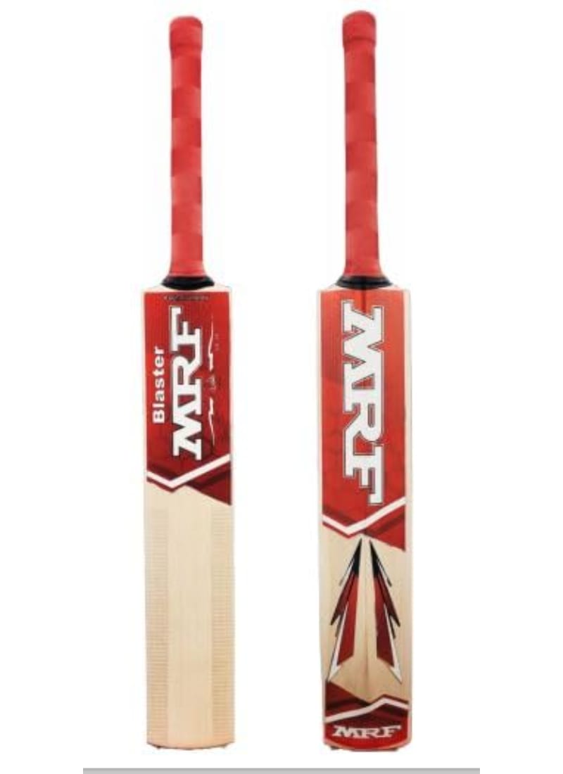 MRF Blaster Kashmir Willow Cricket Bat, Men's Size, Autographed by Virat Kohli, Protective Tape on Edges, Round Short Handle, Made in India (SH (Full-Size))