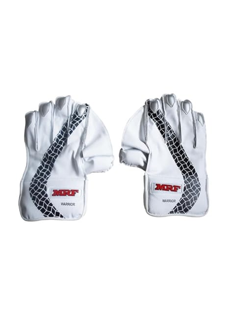 MRF Warrior Wicket Keeping Gloves, Natural Cup Palm Design, Catching Pocket with Nylon Mesh | ideal for Training, Coaching, Practise, Matches, Tournament | (Mens, White/Black)