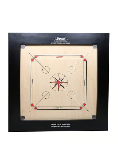 Surco AICF Approved English Ply Wood Jumbo Carrom Board with Coin, Striker & Powder