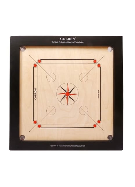 KD Golden Carrom Board Game Board Champion Ply Wood Board with Coin, Striker & Cover, AICF Approved