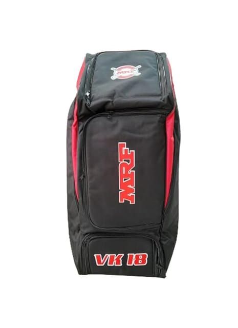 AASHRAY MRF VK-18 Duffle Wheel Cricket Kit Bag, Heavy Duty Fabric, Concealed Bat Pocket, Wheels, Padded Straps (Black)