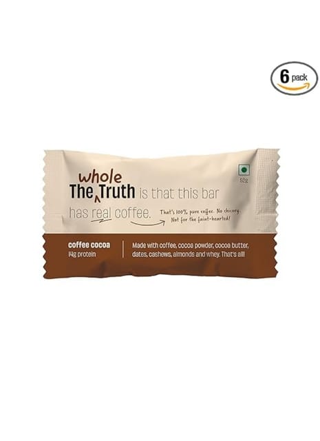 The Whole Truth Coffee Cocoa 14g Protein Bar 52g Pack Of Six6