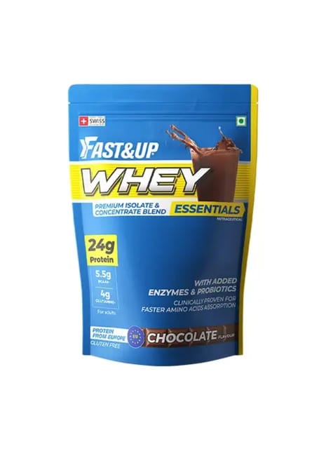 FAST&UP Whey Essentials, 24g Concentrate + Isolate Protein, 5.5g BCAA & 4g Glutamine Whey Protein (960 g, Rich Chocolate)