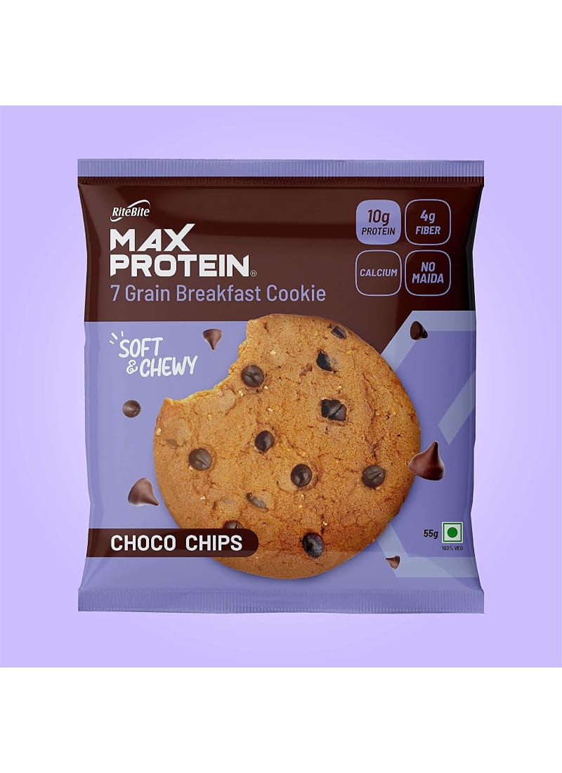 RiteBite Max Protein 7 Grain Breakfast Cookies - Choco Chips 660 g - Pack of 12 ( 55g x 12 )