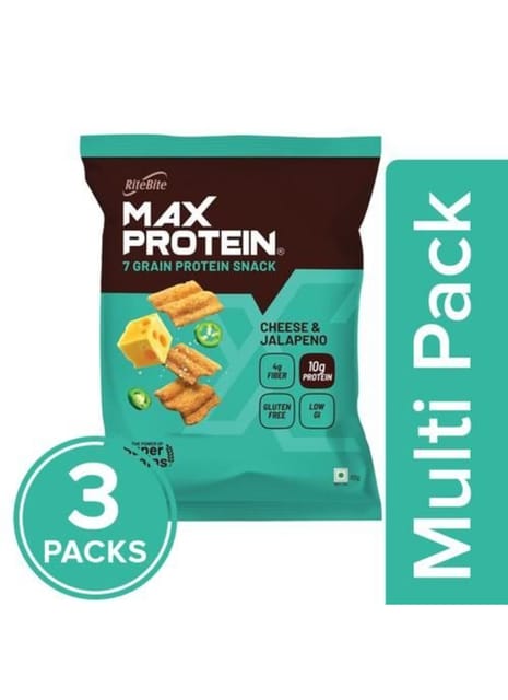 RiteBite Max Protein Chips - Cheese & Jalapeno 60g -Pack of 3 (60g x 3)