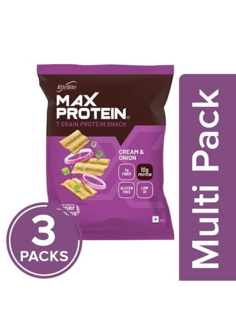 RiteBite Max Protein Chips - Cream & Onion 60g -Pack of 3 (60g x 3)