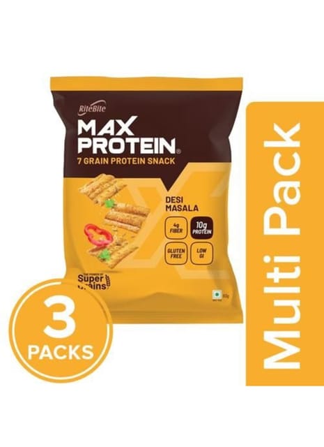 RiteBite Max Protein Chips - Desi Masala 60g -Pack of 3 (60g x 3)