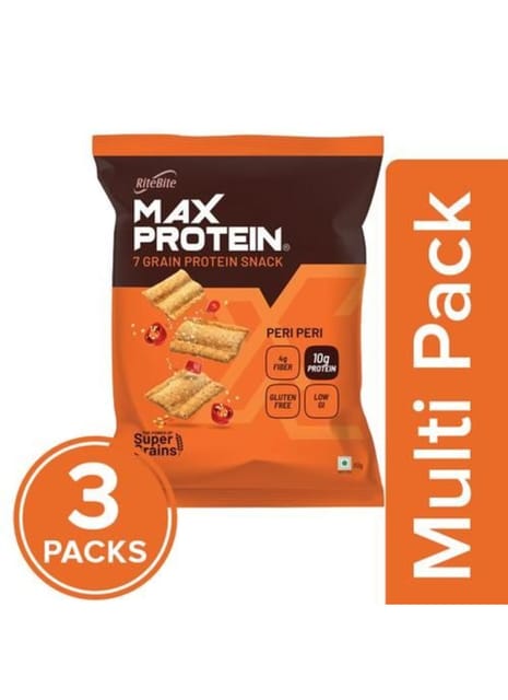 RiteBite Max Protein Chips - Peri Peri 60g -Pack of 3 (60g x 3)