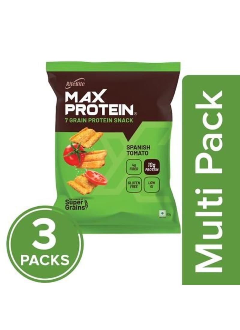 RiteBite Max Protein Chips - Spanish Tomato 60g -Pack of 3 (60g x 3)