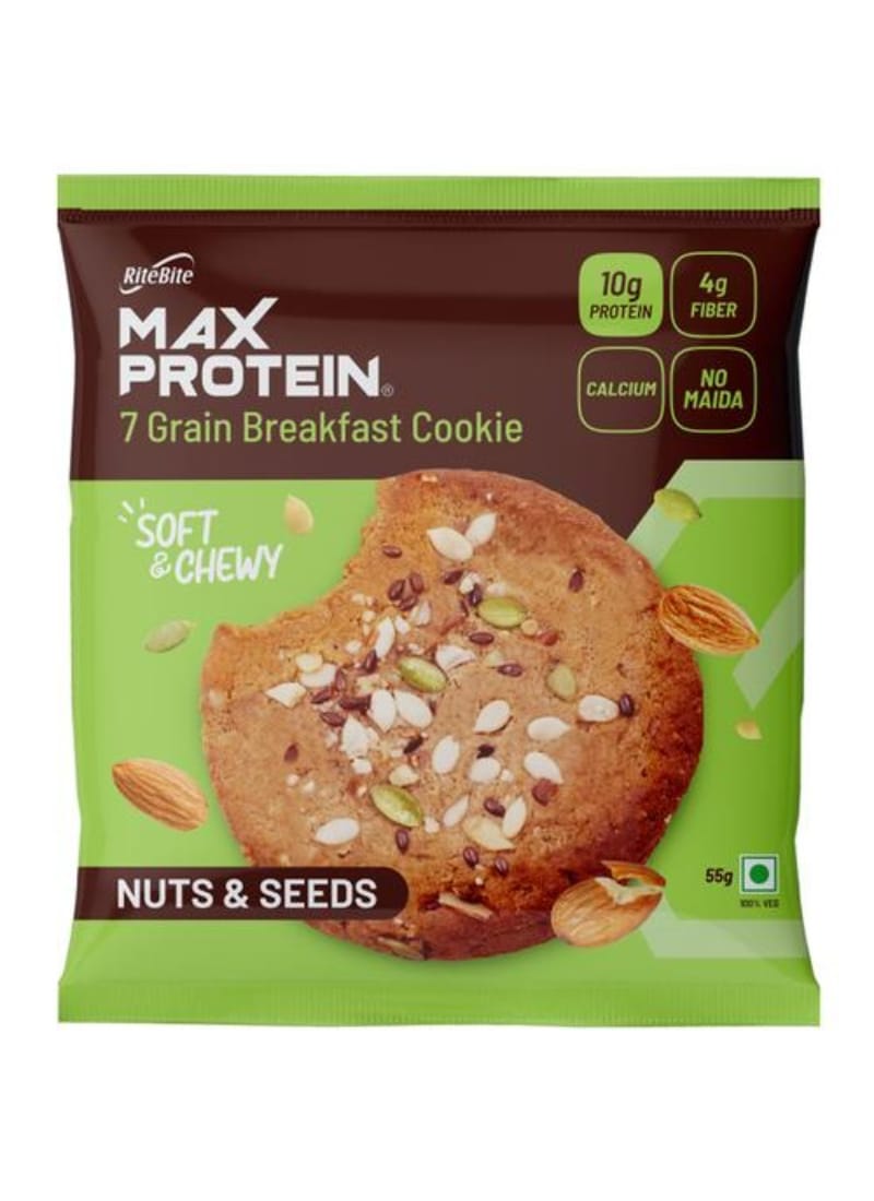 RiteBite Max Protein 7 Grain Breakfast Cookies - Nuts & Seeds 660g - Pack of 12( 55g x 12 )