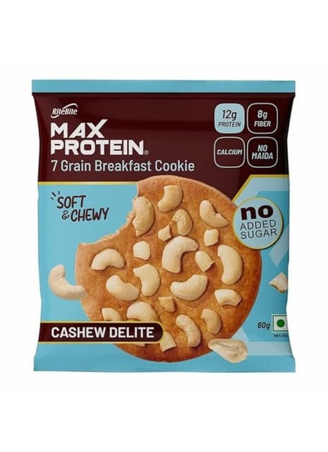 Ritebite Max Protein Cookies Cashew Delite 60g | Zero Added Sugar - Pack of 12