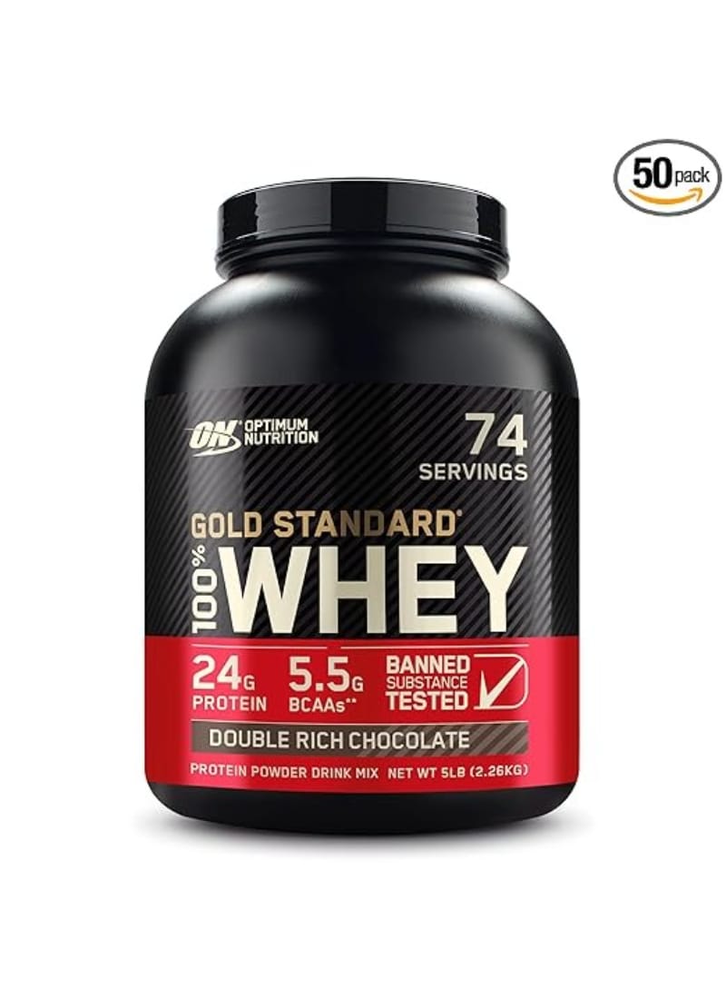 Optimum Nutrition (ON) Gold Standard 100% Whey Protein Powder - 5 lbs, 2.27 kg (Double Rich Chocolate), Primary Source Isolate