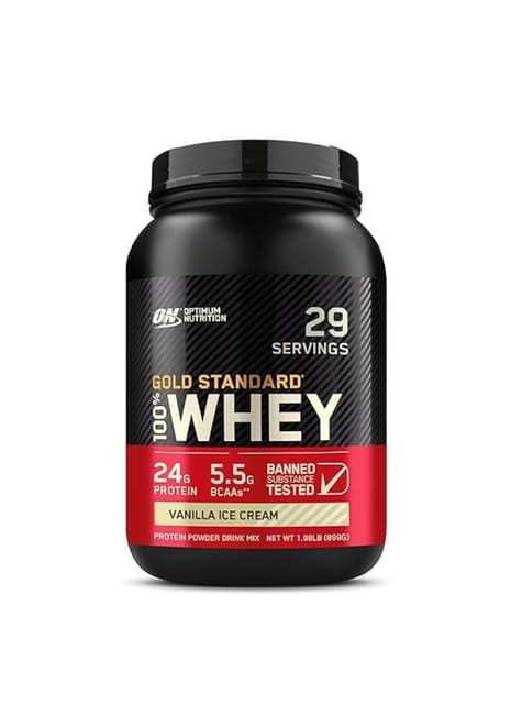 Optimum Nutrition (ON) Gold Standard 100% Whey Protein Powder - 2 lbs, 907 g (Vanilla Ice Cream)