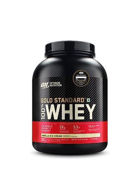 Optimum Nutrition (ON) Gold Standard 100% Whey Protein Powder - 5 lbs, 2.27 kg (Vanilla Ice Cream)