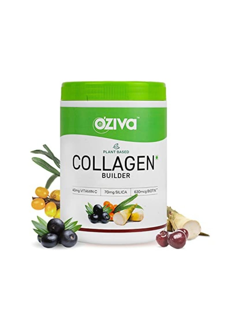 OZiva Plant Based Collagen Builder (with Silica, Vitamin C, Biotin) for Anti-Aging Beauty, 250 g