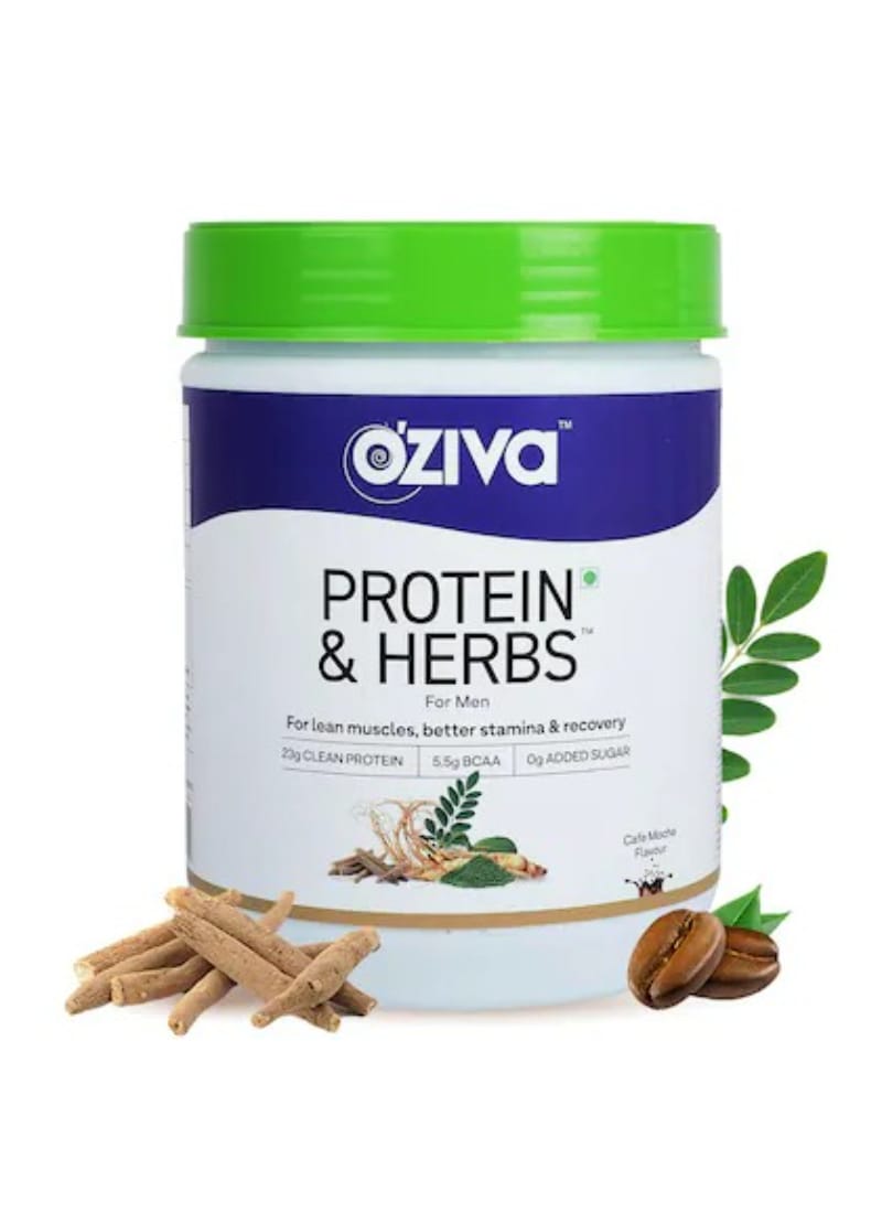 OZiva Protein & Herbs, Men - Whey Protein with Ayurvedic Herbs & Multivitamins 500g