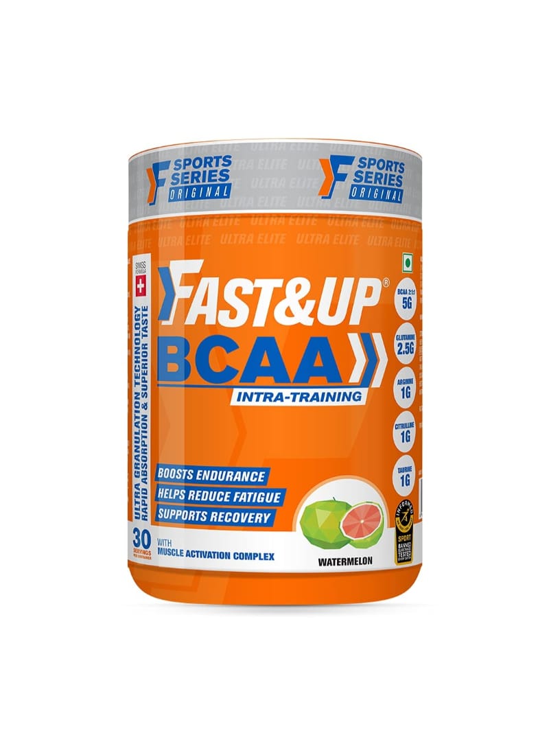 Fast&Up BCAA 2:1:1 for Pre/Intra/Post Workout with Arginine, Glutamine and Muscle Activation Boosters - 450 gms - Green Apple Flavour