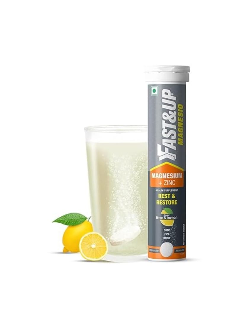 Fast&Up Magnesio - Magnesium and Zinc helps in Muscle Health and Stress - 60 Effervescent Tablets - Lime and Lemon Flavor