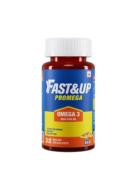 Fast&Up Promega 1250 Mg Omega 3 capsules with High EPA:DHA burpless Fish Oil Supplements - 60 Capsules - Chocolate Flavour