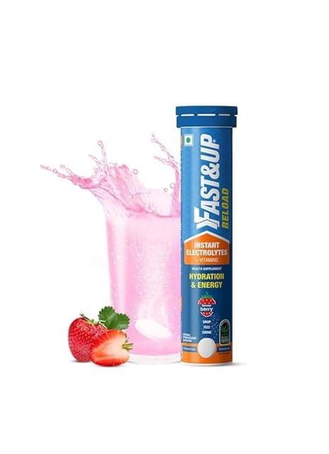 Fast&Up Reload Electrolytes Energy Drink and Instant Hydration Sports Drink - 20 Effervescent Tablets - Berry Flavour