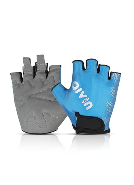 Men's Gym Gloves with Grip and Padding ( Small -Blue )