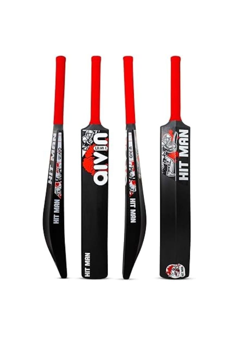 Aivin HIT-MAN Heavy Duty PVC/Plastic Cricket Bat (Standard Size, Black/Red)