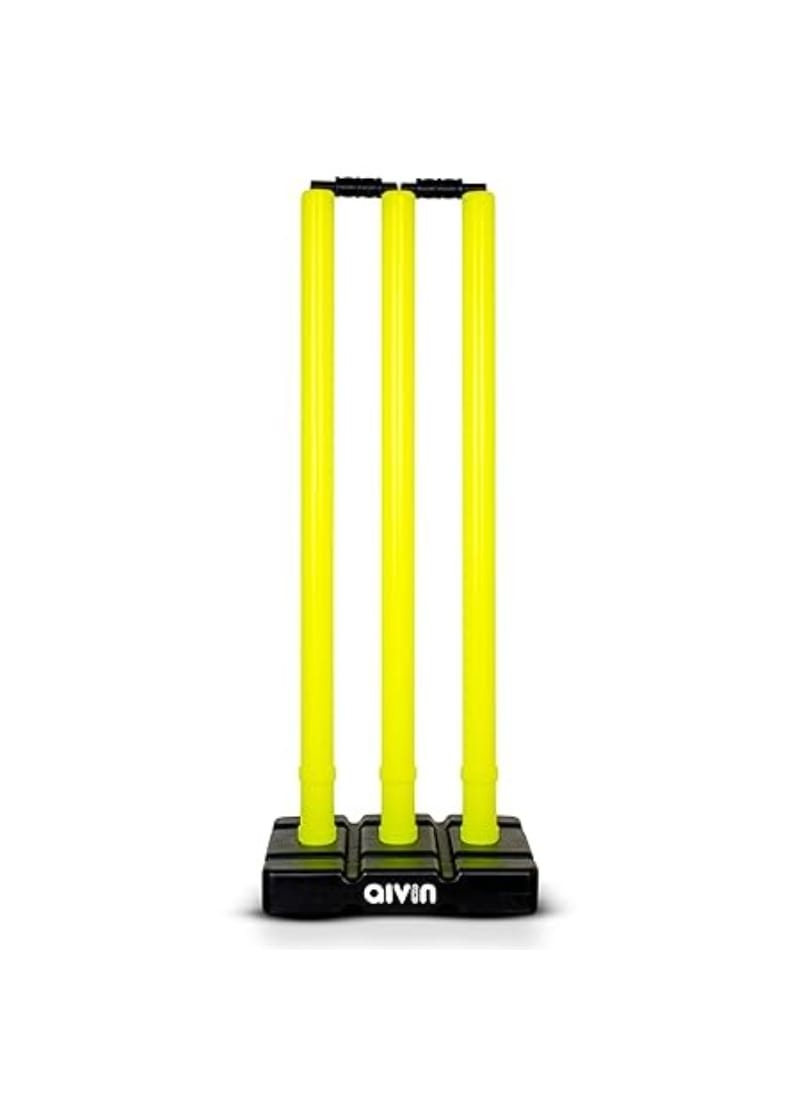 Aivin Bowled Cricket Stumps Set (3 Stumps + 2 Bails + 1 Stand) L. Yellow (L Yellow)