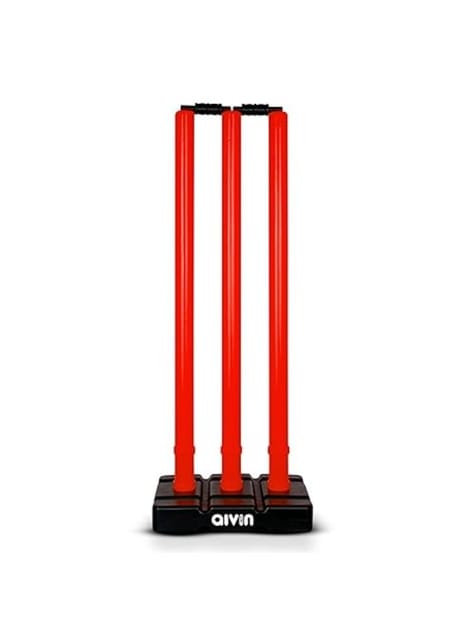 Aivin Bowled Cricket Stumps Set (3 Stumps + 2 Bails + 1 Stand) (Red)