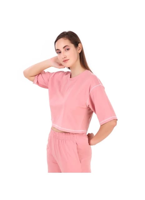 Cotton Crop Top For Women (Soft Pink)