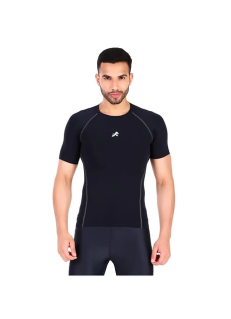 Nylon Compression Tshirt Half Sleeve Tights For Men (Navy Blue)