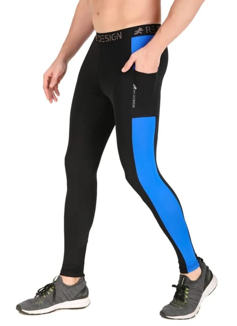 Men's DC Pocket Nylon Compression Pant and Full Tights (Black/Royal Blue)