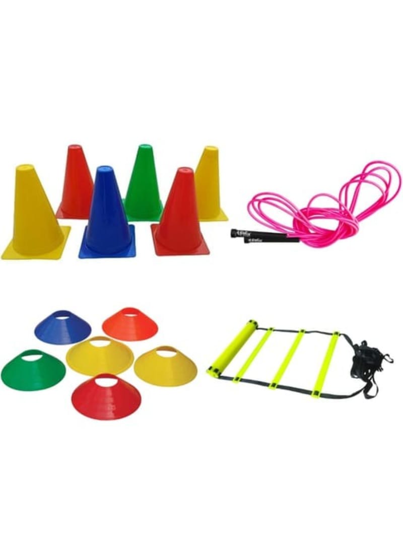 FITFIX® 6 Inch Cones Pack 6,10 Space Markers, 4 Meter Ladder & Pencil Skipping Rope Agility Combo