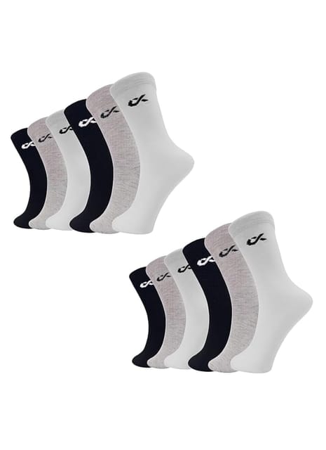 XJARVIS ® Texas Premium Socks for Men's  Free Size – (WHITE/GREY/BLACK) Pack of 12