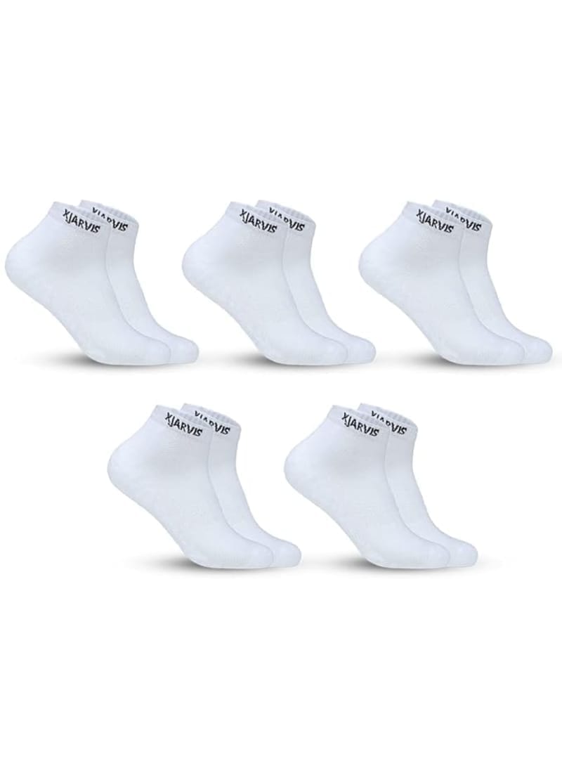 XJARVIS 5 Pairs Ankle Length Half Terry Cotton Bamboo Socks Men & Women Pack of 5 White