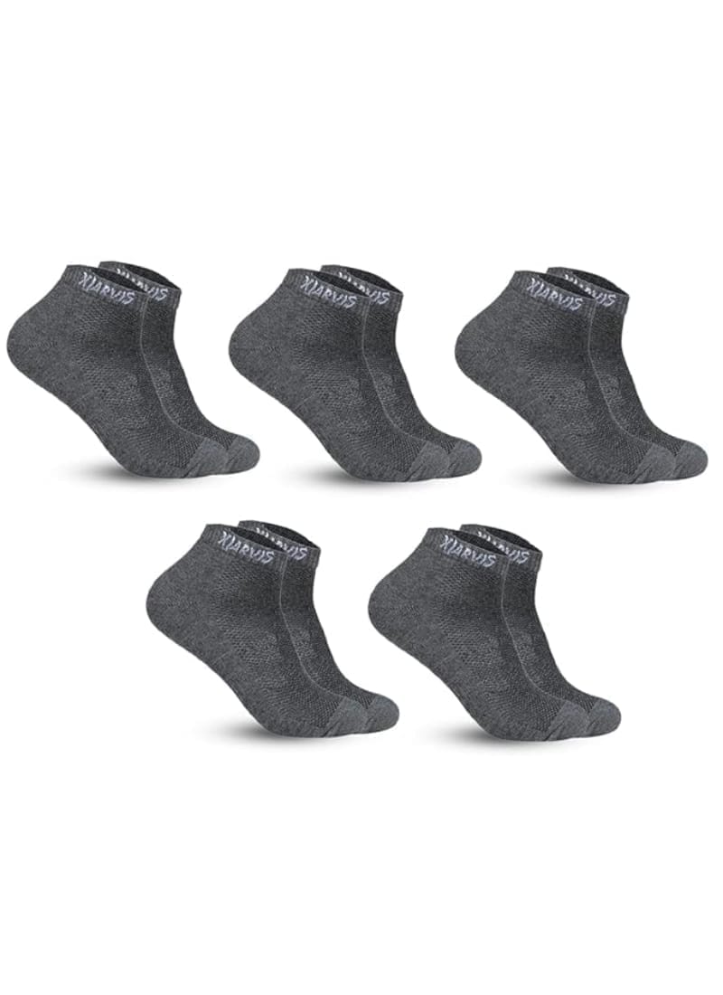 XJARVIS 5 Pairs Ankle Length Half Terry Cotton Bamboo Socks Men & Women Pack of 5 Dark Grey