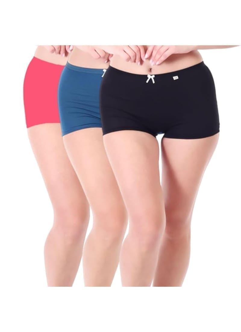 XJARVIS® Ladybay Women Boyshort High Coverage  Cotton Underwear  Pack of 3 (Black/Red/Blue)