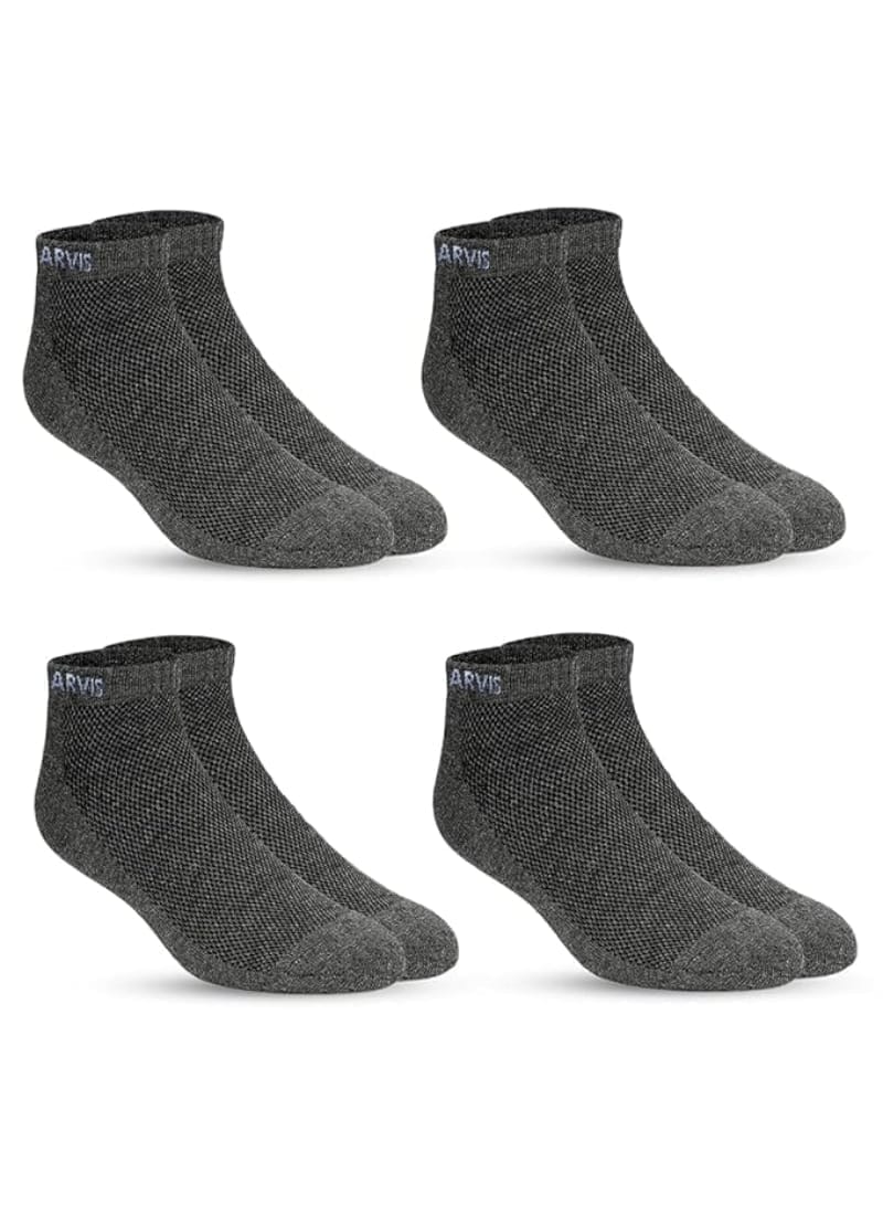 XJARVIS Men's and Women's Combed Cotton Ankle Length Socks Pack of 4 Pairs (Free Size) Dark Grey