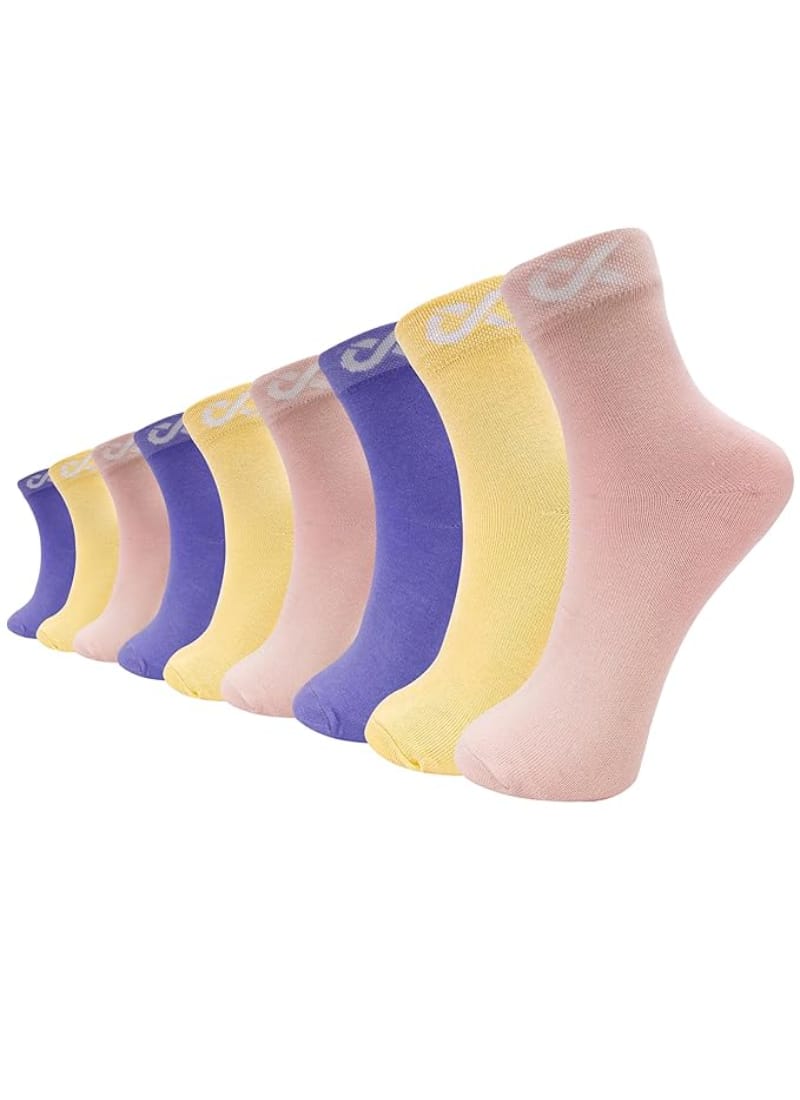 XJARVIS Malibu Solid Ankle Socks for Women & Girls Pack of 9 (Pink/Purple/Yellow)