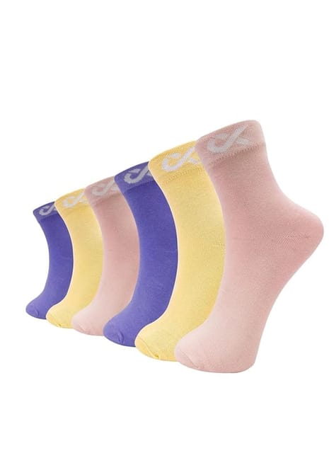 XJARVIS Malibu Solid Ankle Socks for Women & Girls Pack of 6 (Pink/Purple/Yellow)