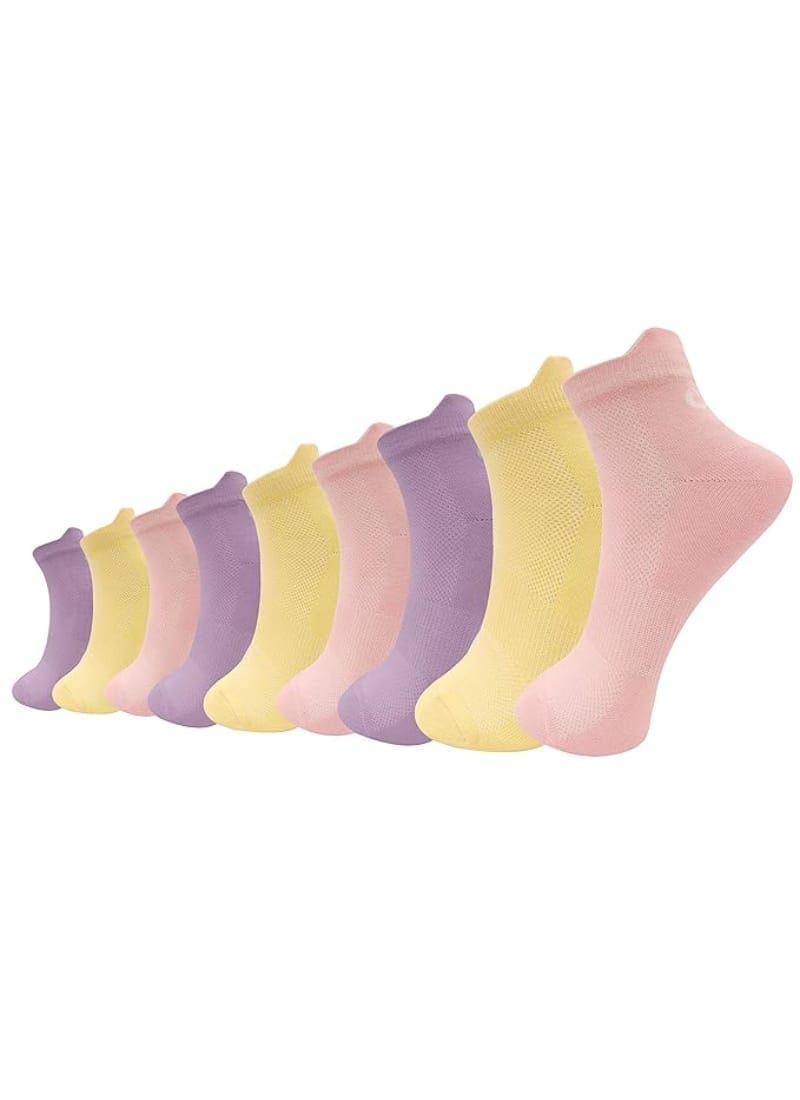 XJARVIS Miami Premium Ankle Socks for Women’s and Girls  Pack of 9 (PINK/PURPLE/YELLOW)