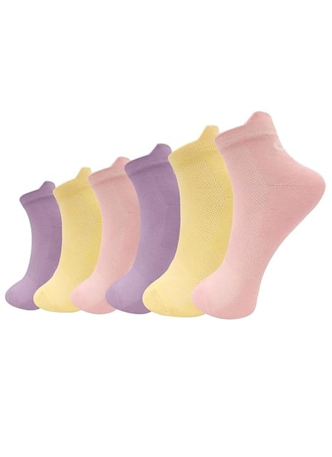 XJARVIS Miami Premium Ankle Socks for Women’s and Girls Pack of 6 (PINK/PURPLE/YELLOW)