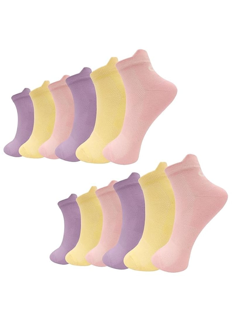 XJARVIS Miami Premium Ankle Socks for Women’s and Girls Pack of 12 (PINK/PURPLE/YELLOW)