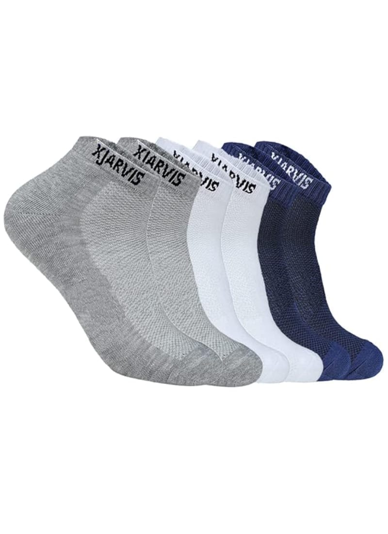 XJARVIS 3 Pairs Ankle Length Half Terry Cotton Bamboo Socks Men & Women Pack of 3 Grey, Navy, White