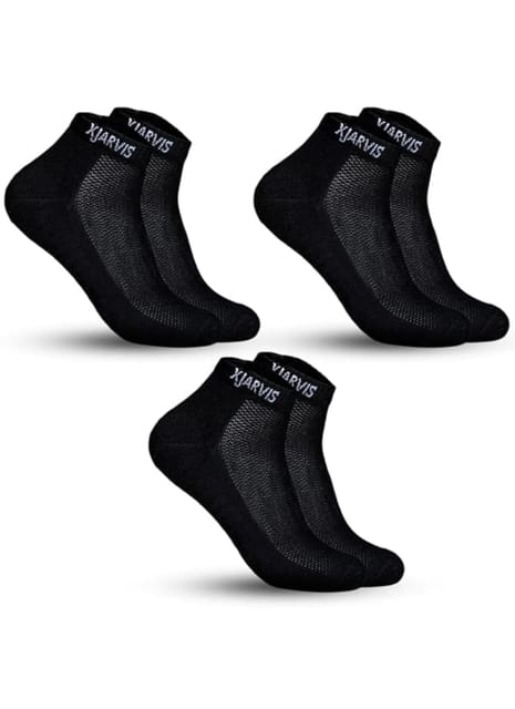 XJARVIS 3 Pairs Ankle Length Half Terry Cotton Bamboo Socks Men & Women Pack of 3 Black