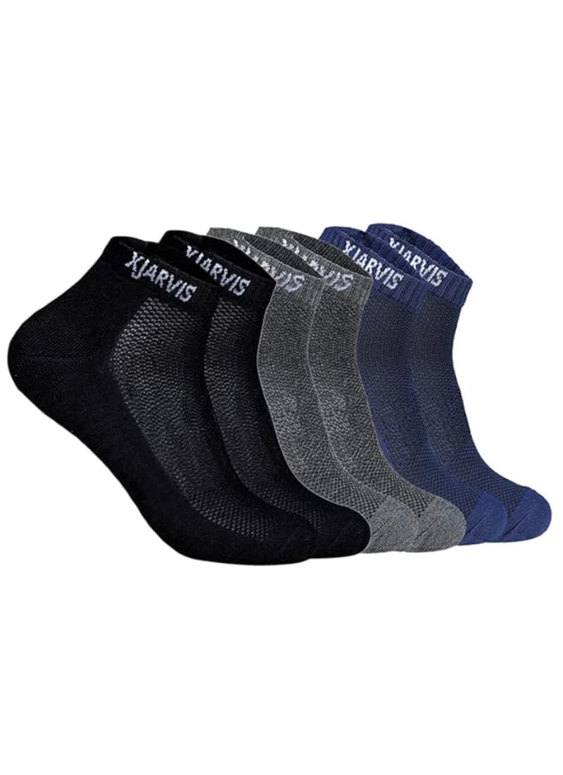 XJARVIS 3 Pairs Ankle Length Half Terry Cotton Bamboo Socks Men & Women Pack of 3 Black, Dark Grey, Navy