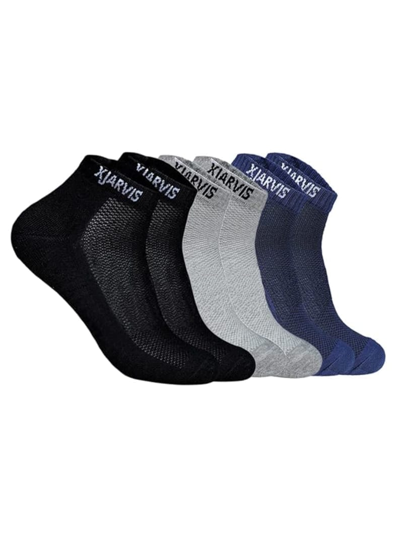 XJARVIS 3 Pairs Ankle Length Half Terry Cotton Bamboo Socks Men & Women Running Odor Free, Pack of 3  Black, Grey, Navy