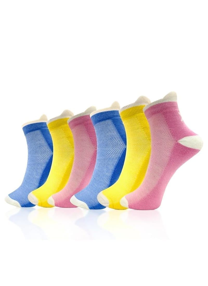 XJARVIS Mexico Dual Tone Solid Half Terry Ankle Socks for Women & Girls Pack of 6 (BLUE/YELLOW/PINK)