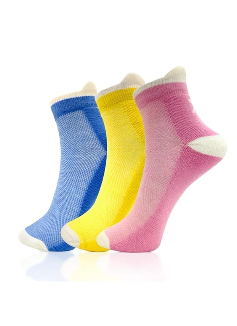 XJARVIS Mexico Dual Tone Solid Half Terry Ankle Socks for Women & Girls Pack of 3,  (BLUE/YELLOW/PINK)